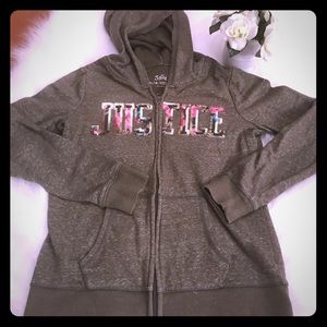 Justice girls dark green zip up hoodie size 12/14